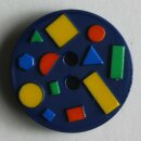 blauer Knopf mit bunten Formen