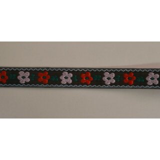 Jacquardborte 13 Bl&uuml;mchen schwarz