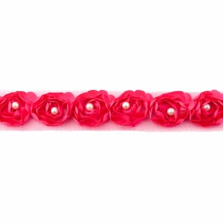 Tüll - Band Blume Perle pink