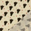 Weihnachts - Baumwollstoff Tannenbaum und goldene Blumen creme