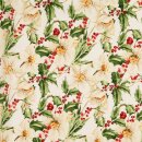 Weihnachts - Baumwollstoff Stechpalmenzweig mit Blumen