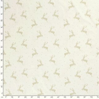 Weihnachts - Baumwollstoff Hirsch creme