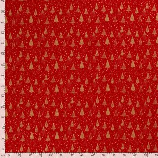 Weihnachts - Baumwollstoff Tannenwald rot