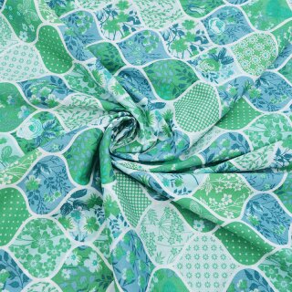 Baumwolldruck Patchwork gr&uuml;n/petrol