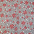 Jute natur Schneeflocken rot Glitzer