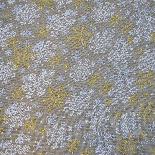 Jute natur Schneeflocken gold/silber